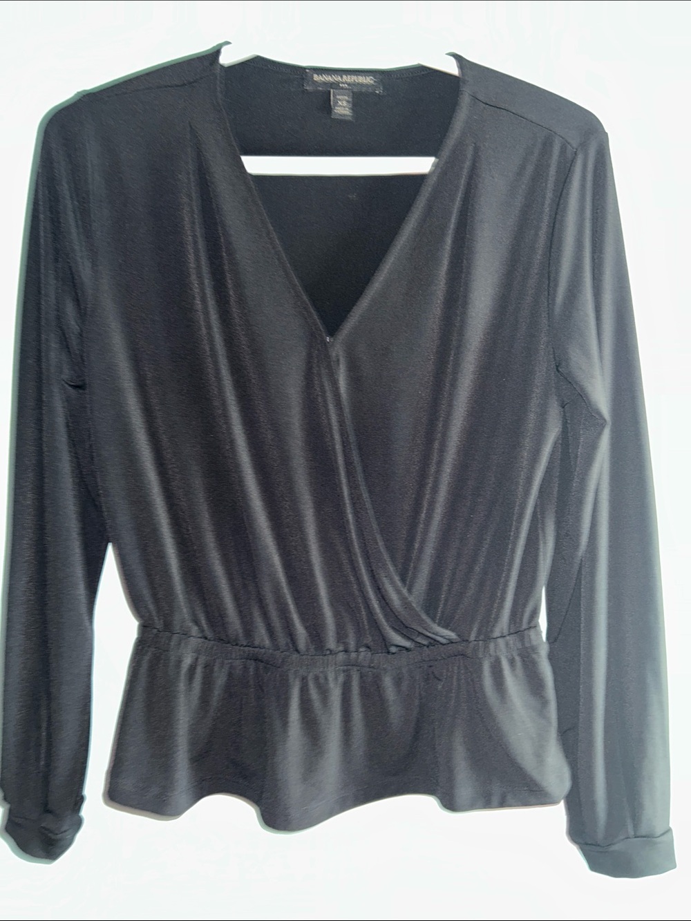Banana Republic Black Wrap Peplum Long-Sleeve Blouse